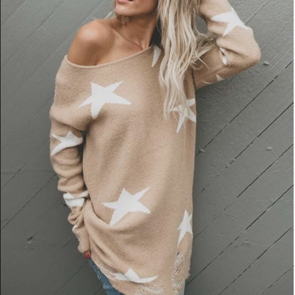 Sweaters - Sexy Beige and White Star Sweater